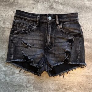 NWOT Stylish Black Distressed Denim Shorts Size XXS